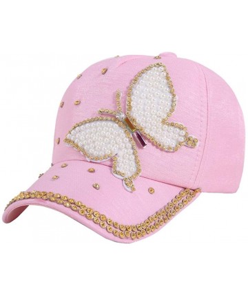 Baseball Caps Women's Bling Rhinestone Butterfly Baseball Cap Adjustable Hip Hop Hat - Pink - CU18GG5A0RR $13.24