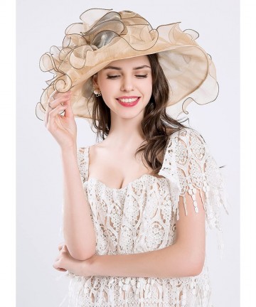 Sun Hats Kentucky Derby Hats for Womens Organza Fascinator British Tea Party Wedding Dress Cap Mysterious UPF 50+ - Beige - C...