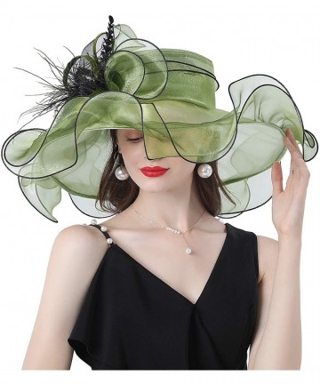 Sun Hats Women Kentucky Derby Church Hat Organza Flower Wide Brim Fascinator Hats for Wedding Tea Party- Dual-use - CU194TO7G...