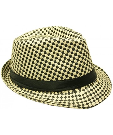 Fedoras Silver Fever Patterned and Banded Fedora Hat - Beige Black Pattern - C9184Y78WYQ $24.10