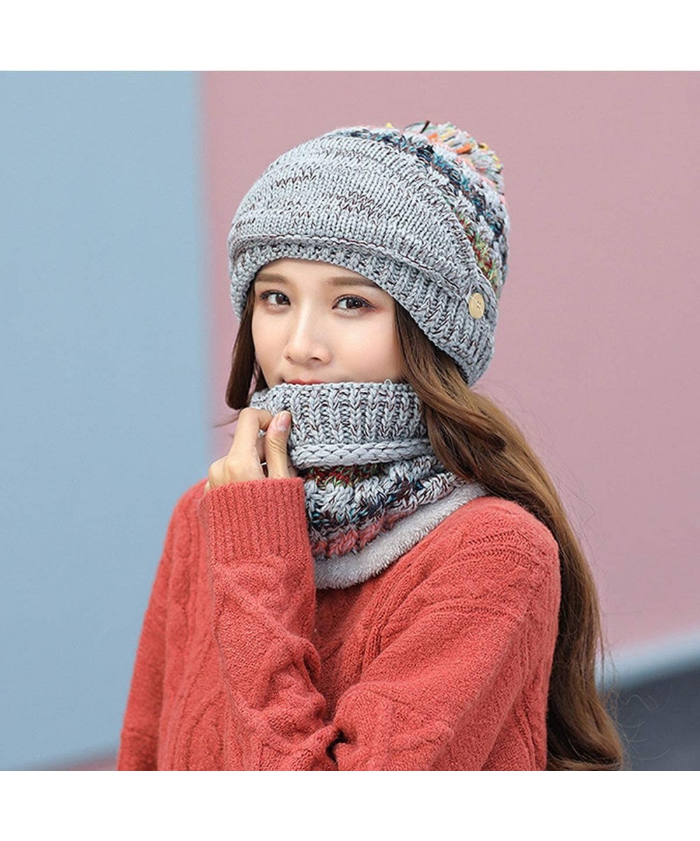 Fleece Lined Knit Beanie Scarf Mouth Mask Set for Girl and Women Winter ...