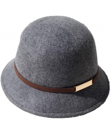 Bucket Hats 100% Wool Vintage Felt Cloche Bucket Bowler Hat Winter Women Church Hats - Dome Grey24 - CZ18LKG7Z78 $28.16