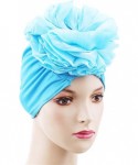 Skullies & Beanies Big Flower Elastic Cloth Head Cap Hat Chemo Beanie Ladies Turban Knitted Scarf Cap - Blue - C918REGRH0Q $1...