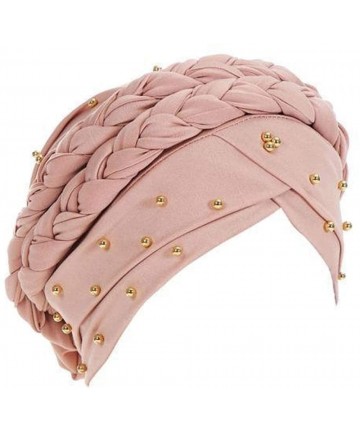 Skullies & Beanies Stay Beautiful Studded Chemo Hair Loss Cap Cancer Head Wrap Turban with Braided Lace for Women - Beige - C...