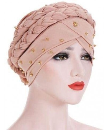 Skullies & Beanies Stay Beautiful Studded Chemo Hair Loss Cap Cancer Head Wrap Turban with Braided Lace for Women - Beige - C...