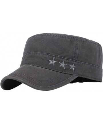 Baseball Caps Men's Cotton Flat Top Peaked Baseball Twill Army Military Corps Hat Cap Visor - Stars Gray - CY186DG7ZMZ $16.10