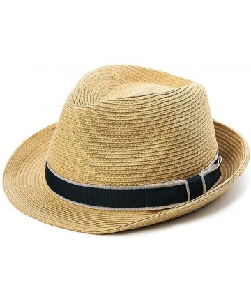 Fedoras Packable Straw Fedora Panama Sun Summer Beach Hat Cuban Trilby Men Women 55-61cm - 89600-beige - CI18UOOUKO3 $31.90