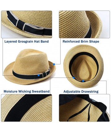 Fedoras Packable Straw Fedora Panama Sun Summer Beach Hat Cuban Trilby Men Women 55-61cm - 89600-beige - CI18UOOUKO3 $31.90