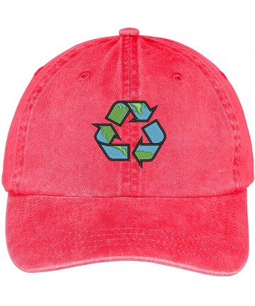 Baseball Caps Recycling Earth Embroidered Cotton Washed Baseball Cap - Red - C512KMER89B $38.64