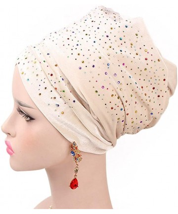 Skullies & Beanies Women's Muslim Scarf Hat Stretch Turban Headwear for Cancer Chemo - Beige - CB18G82X8RR $16.67