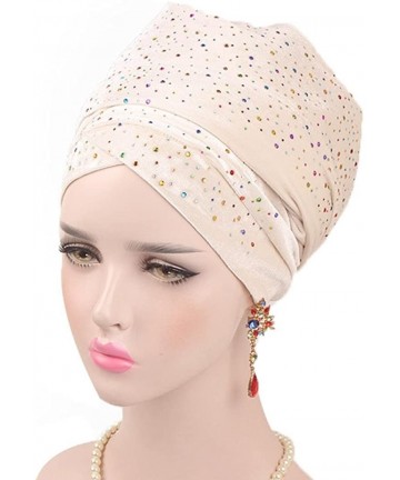 Skullies & Beanies Women's Muslim Scarf Hat Stretch Turban Headwear for Cancer Chemo - Beige - CB18G82X8RR $16.67