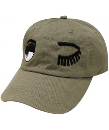 Baseball Caps Wink Face Cotton Baseball Cap - Olive - CI12KUIT31Z $18.35