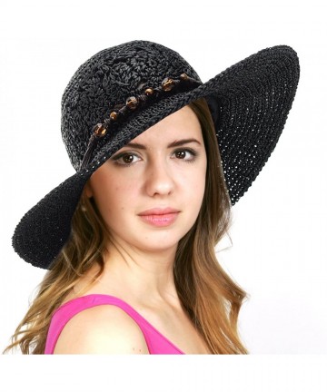 Sun Hats Women's Open Weaved Crushable Sun Hat w/Beaded String Trim - Black - CU11ATGZH3L $13.15