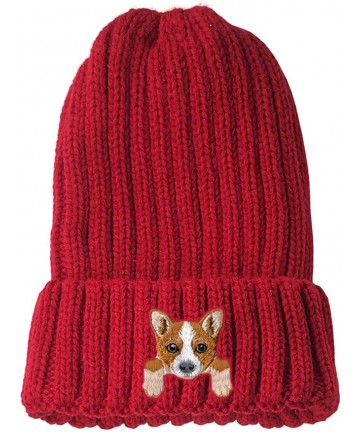 Skullies & Beanies [ Welsh Corgi ] Cute Embroidered Puppy Dog Warm Knit Fleece Winter Beanie Skull Cap - Red - CG189RWR4EN $2...