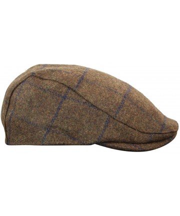 Newsboy Caps Mens Herringbone Tweed Wool Check Grandad Flat Caps Hats Vintage Green Grey Blue Brown - Tan-check - C618IXXT4DO...