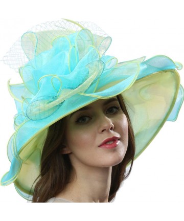 Sun Hats Women Dress Fantastic Fancy Feather Veil Floral Brim Hat Kentucky Derby Church Wedding Tea Party Cap - CZ17YWUQOSZ $...