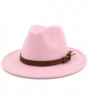 Fedoras Men & Women Vintage Wide Brim Fedora Hat with Belt Buckle - A Buckle-pink - C918L54DUM4 $32.75