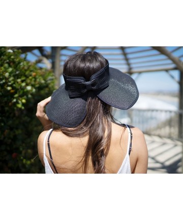 Sun Hats Women's Spring/Summer Collection Straw Woven Wide Brim Sun Visor Hat - Black - C018E2YSUZZ $22.39