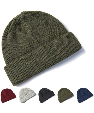 Skullies & Beanies Clearance! 100% Wool Winter Beanie Knit Hats Cap for Unisex Men & Women - Very Warm & Soft - Khaki - CK18H...
