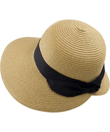 Sun Hats Women's Sun Hat Wide Brim Foldable Straw Hats Summer Travel Beach Cap - Brown - CU1944ZDM74 $19.35