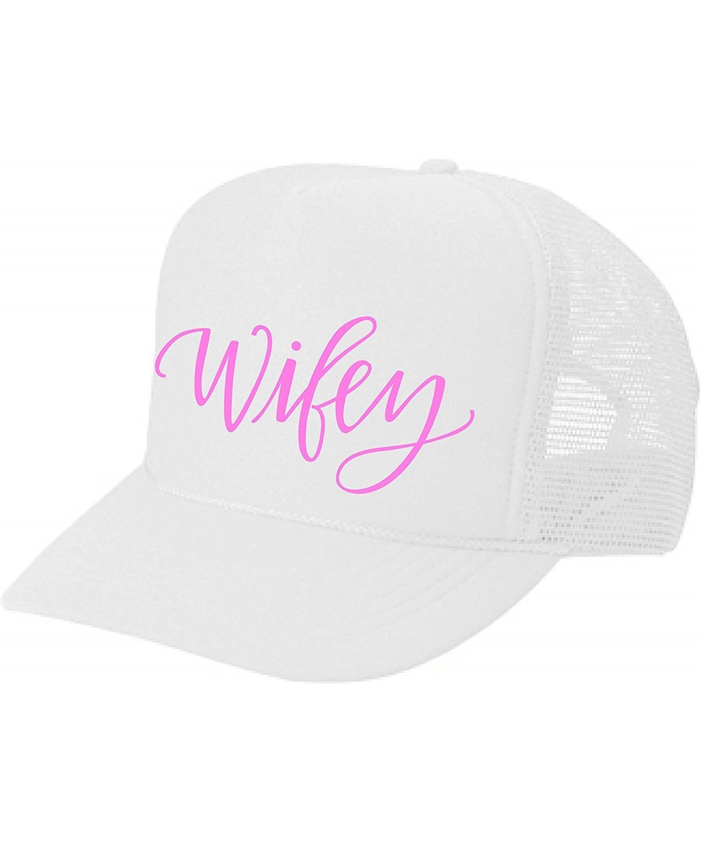 Baseball Caps Women's Mens Unisex Trucker HAT - Wifey - Cool Stylish Apparel Accessories - White-pink Print - CQ1850ZUQTO $20.42