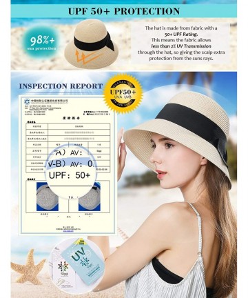 Sun Hats Packable Straw Floppy Fedora Panama Derby Beach Sun Hat for Women Band Ribbon 55-58cm - Beige_69087 - CW18SO7QCOY $2...