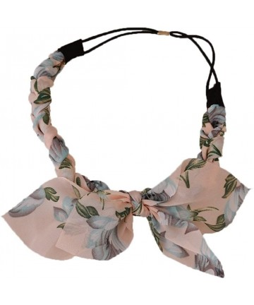 Headbands Women Chiffon Floral Bowknot Braid Headband Rabbit Ear Elastic Hairband - Pink - CY185TWTTKY $10.54