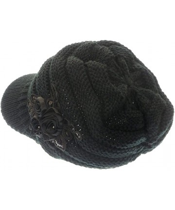 Newsboy Caps Women's Knit Newsboy Hat with Satin Flower - Black - CC11OLQIQHZ $20.07