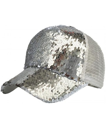 Baseball Caps Baseball Cap for Women- Sequins Outdoor Trucker Hat Ponytail Holder Visor Snapback - Silver - C618DH7ZHCY $13.44