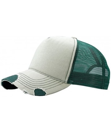 Baseball Caps Cotton Twill Distressed Mesh Trucker Hat - Olive / Dark Green - CA11BXJOFJV $15.03