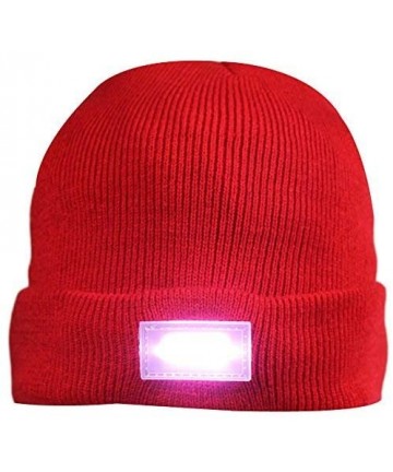 Skullies & Beanies 5 LED Knit Flash Light Beanie Hat Cap for Night Fishing Camping Handyman Working - Red - CX12O17GDRN $18.89