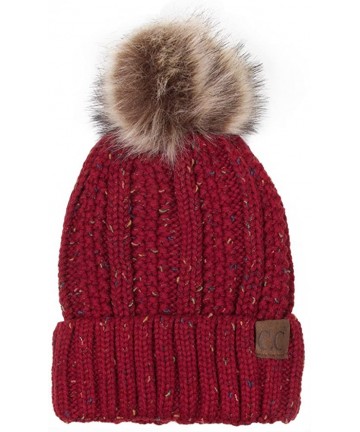 Skullies & Beanies Exclusive Knitted Hat with Fuzzy Lining with Pom Pom - Confetti Burgundy - CB18G2YO833 $34.37