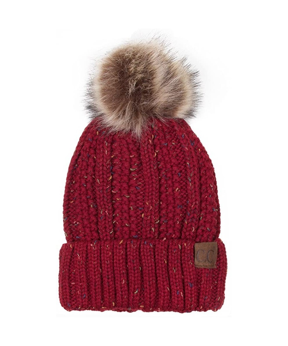 Skullies & Beanies Exclusive Knitted Hat with Fuzzy Lining with Pom Pom - Confetti Burgundy - CB18G2YO833 $22.78