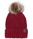 Skullies & Beanies Exclusive Knitted Hat with Fuzzy Lining with Pom Pom - Confetti Burgundy - CB18G2YO833 $22.78