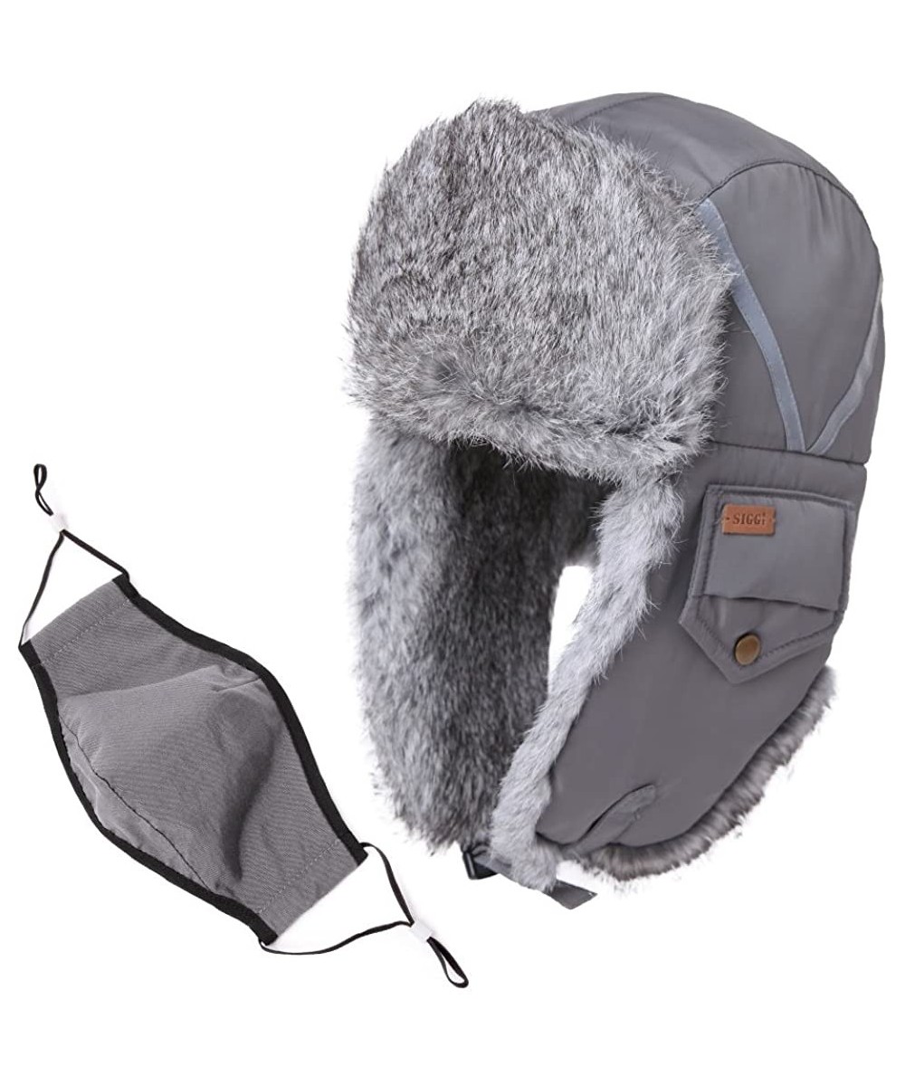 Bomber Hats Unisex 100% Rabbit Fur Bomber Trapper Mask Earflap Ushanka Russian Winter Hat 55-61cm - 89135-grey - CF18ZCYHA9D ...