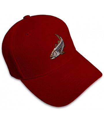 Baseball Caps Custom Baseball Cap Striped Bass Embroidery Acrylic Dad Hats for Men & Women - Burgundy - C618SLE7QGQ $20.74