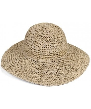 Sun Hats Floppy Foldable Wide Brim Chic Sun Hat Sun Visor Summer Beach Straw Hat for Women Ladies - Beige - C617YH3TEW8 $14.37