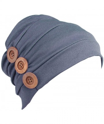 Skullies & Beanies Women Solid Button Cancer Chemo Hat Beanie Turban Stretch Head Wrap Cap (Gray) - CA185Q235UK $12.53