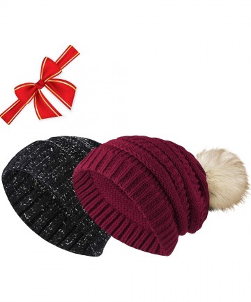 Skullies & Beanies 2 Pack Winter Hats for Women Slouchy Beanie for Women Beanie Hats - B4-black+wine Beanie (2 Pack) - CI18AX...