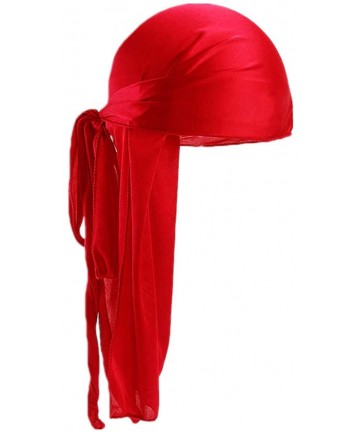 Skullies & Beanies Men Women Durag Extra Long-Tail Headwraps Silky Satin Pirate Cap Bandana Hat for 360 Waves - Red - CQ18LEX...