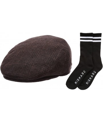 Newsboy Caps Men's Winter Collection Wool Plaid Flat Newsboy Ivy Hat with Socks. - 1930-brown - CP12MALX0GL $18.71
