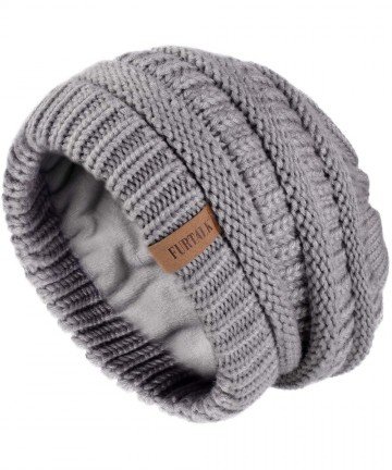 Skullies & Beanies Winter Beanie for Women Fleece Lined Warm Knit Skull Slouch Beanie Hat - 17-fog Gray - CH18UR6SEAC $16.16