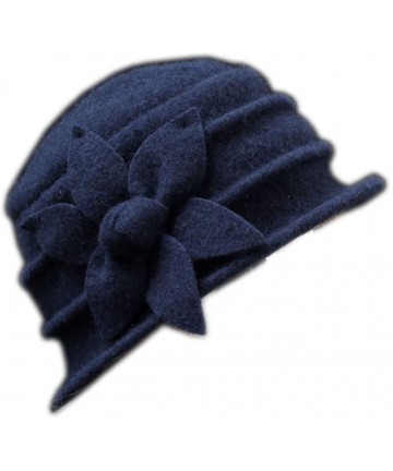 Bucket Hats Flower 100% Wool Dome Bucket Hat Winter Cloche Hat Fedoras Derby Hat - Turquoise - CW188U9EG8U $18.96