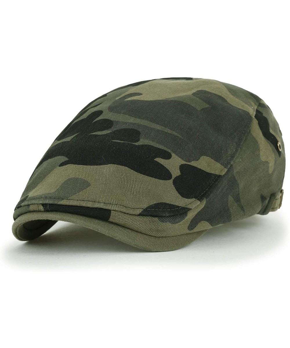 Newsboy Caps Camouflage Cotton Fitted Gatsby Newsboy Hat Cabbie Hunting Flat Cap - Olive Green - CT18QO3990A $31.57