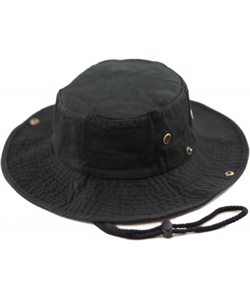 Sun Hats 100% Cotton Stone-Washed Safari Wide Brim Foldable Double-Sided Sun Boonie Bucket Hat - Black - CE18RK8RGTU $15.39