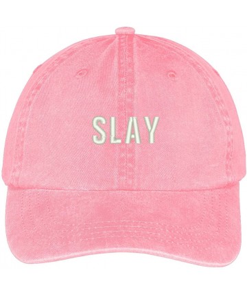 Baseball Caps Slay Embroidered Cotton Adjustable Washed Cap - Pink - C612NH9EAYQ $23.68