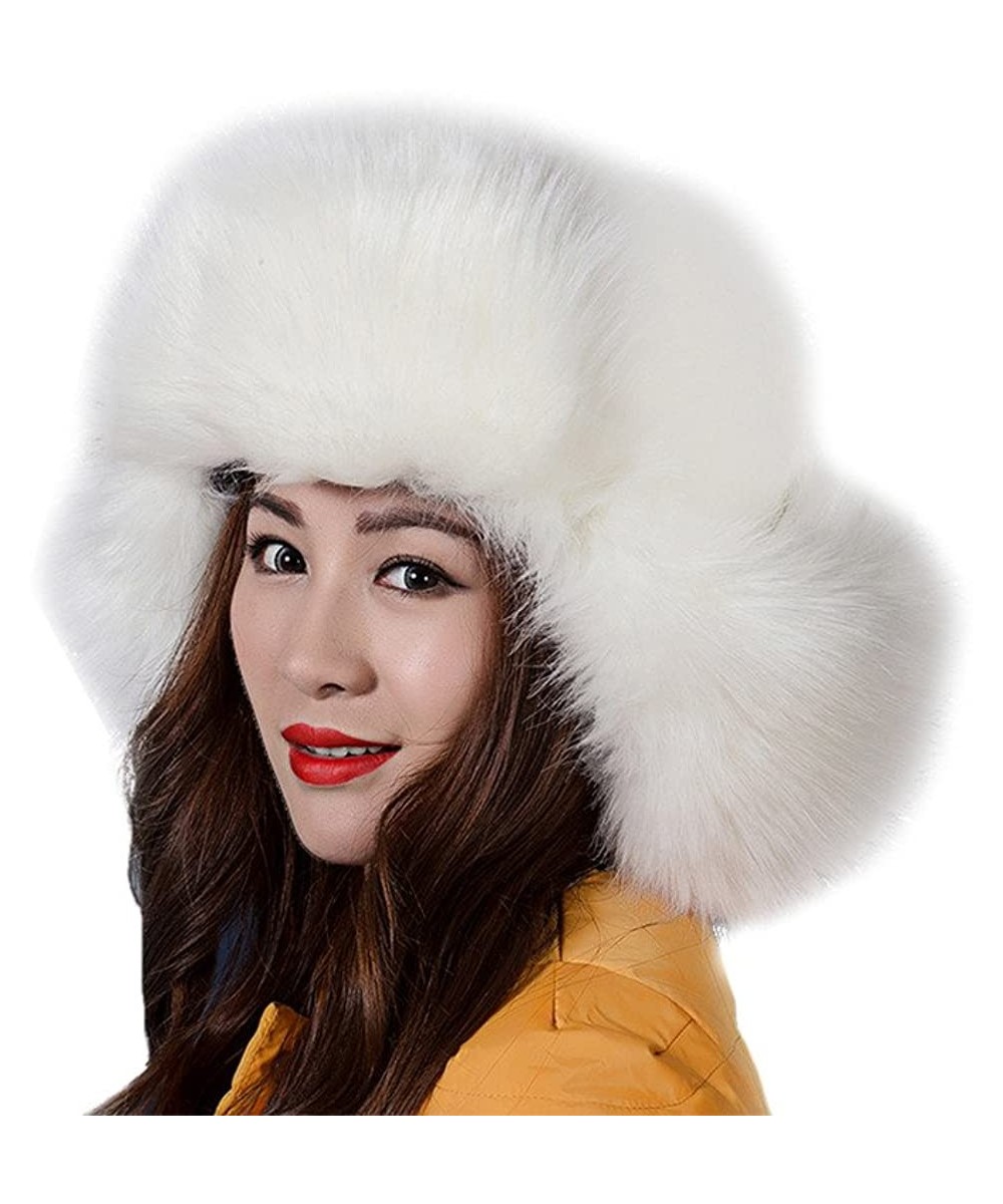 Bomber Hats Women's Russian Cossack Style Faux Fur Winter Ushanka Hat - White - CJ128S82IO3 $43.48