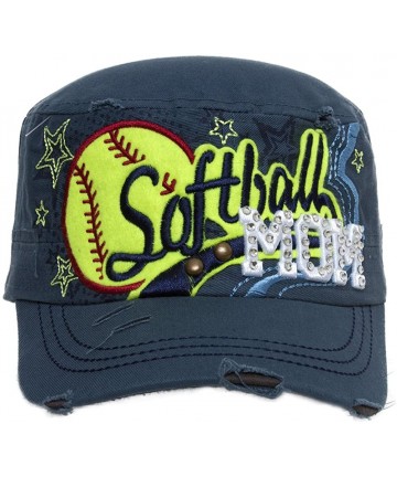 Baseball Caps Softball Mom Distressed Adjustable Cadet Cap - Slate Blue - CQ11O29EUDP $14.42