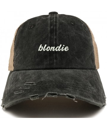 Baseball Caps Blondie Embroidered Frayed Bill Trucker Mesh Back Cap - Black - CX18CWTE4GX $24.54