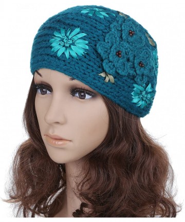 Headbands Women's Crochet Knitted Winter Headband with 3D Faux Pearl Flowers 2 - Green - C71870E75OC $20.78